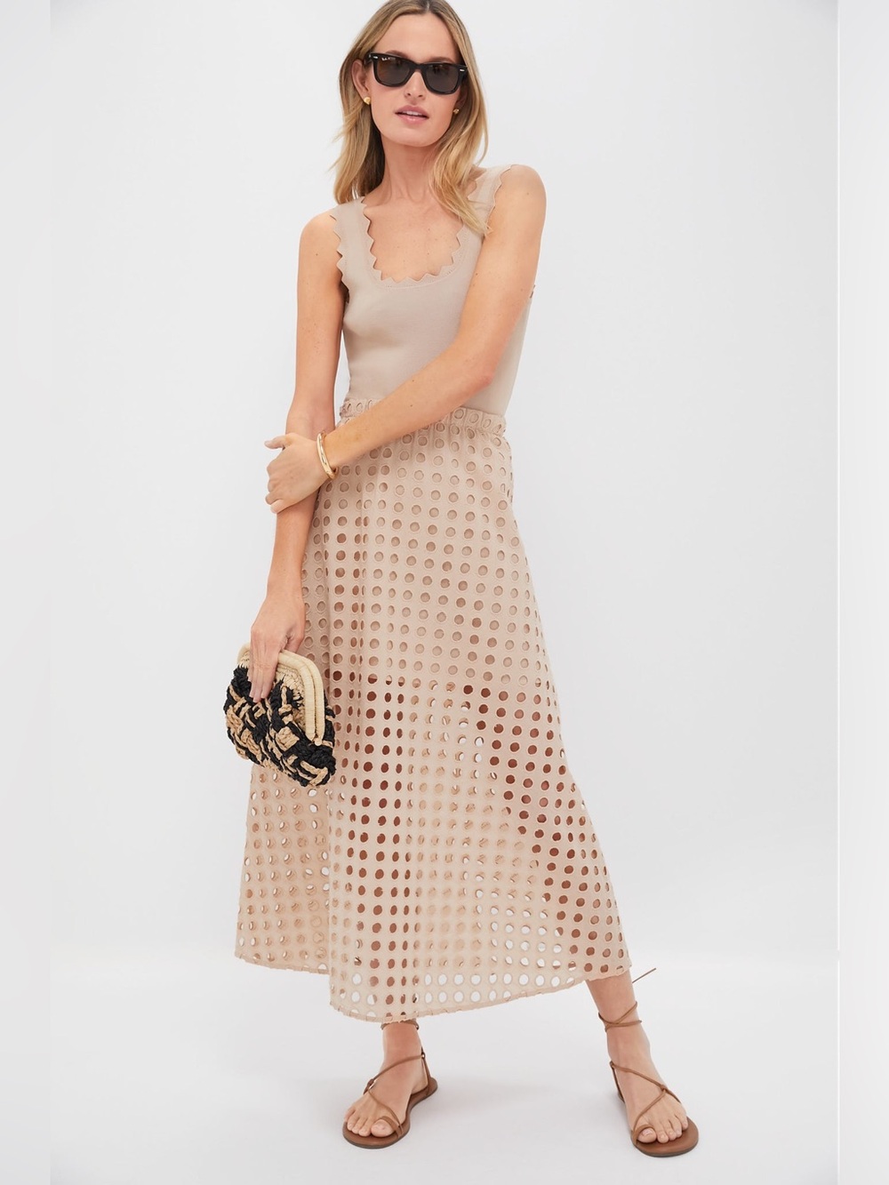 TUCKERNUCK $148 Tan EVE Cotton Eyelet Maxi Skirt XS #102